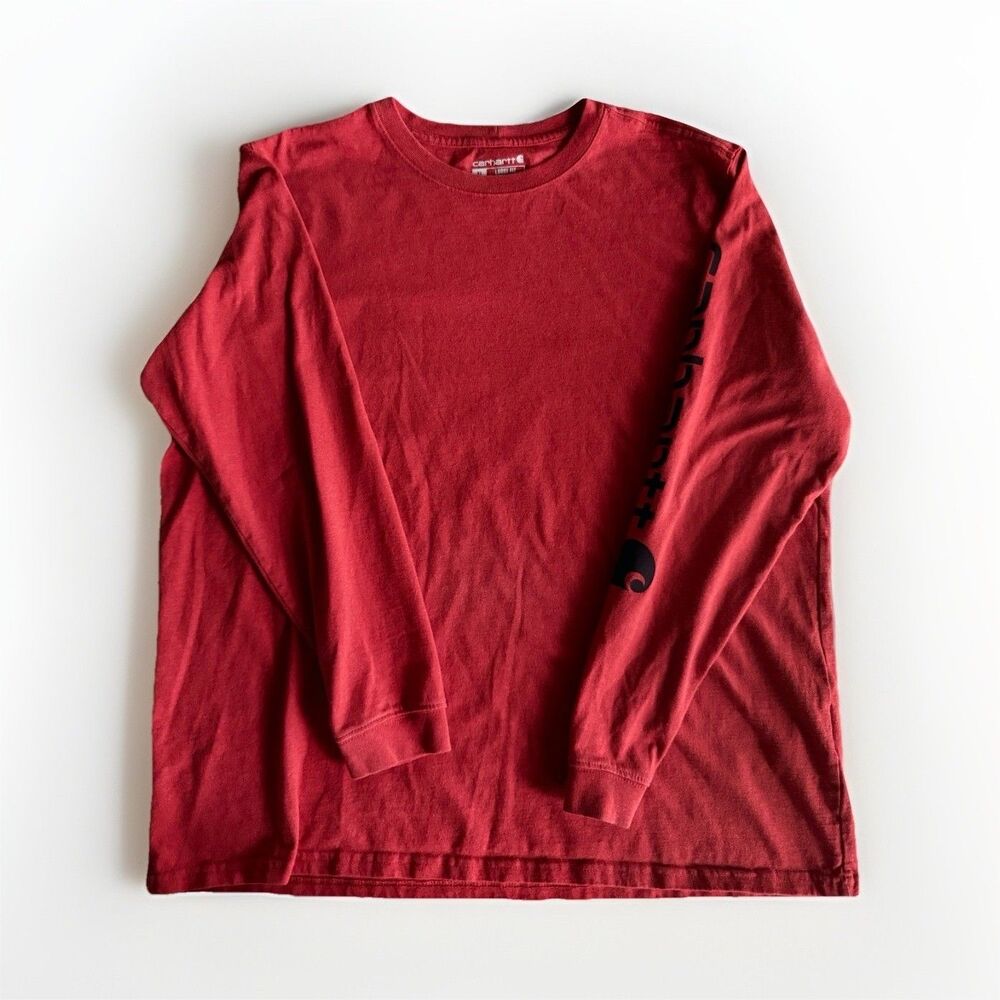 Carhartt Red Loose Fit Cotton Knit Logo Crew Neck Long Sleeve‎ T-Shirt Men's XL